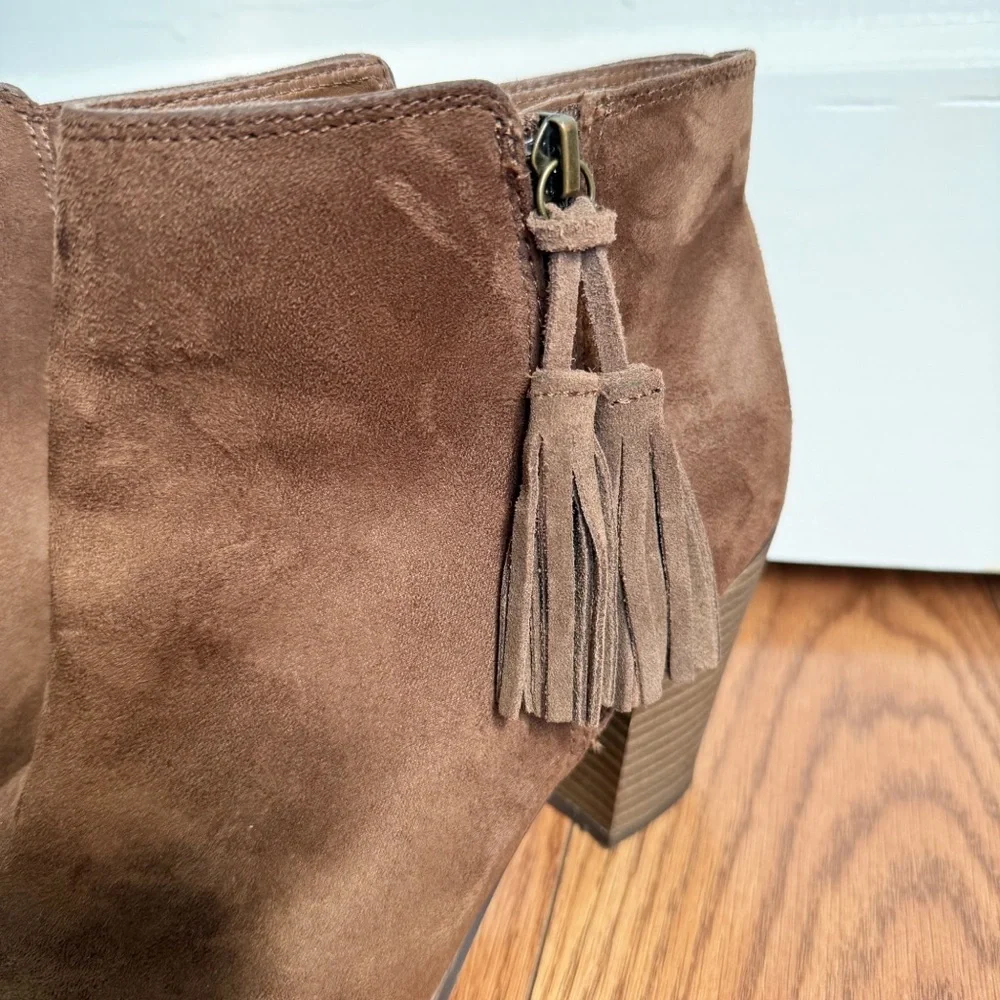 Merona Brown Faux Suede Ankle Booties with Tassel Detail
